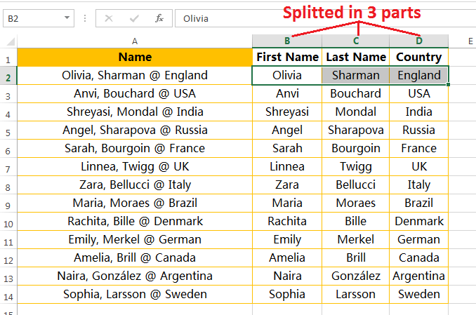 Text to Columns (Split Names and Country Names)-6