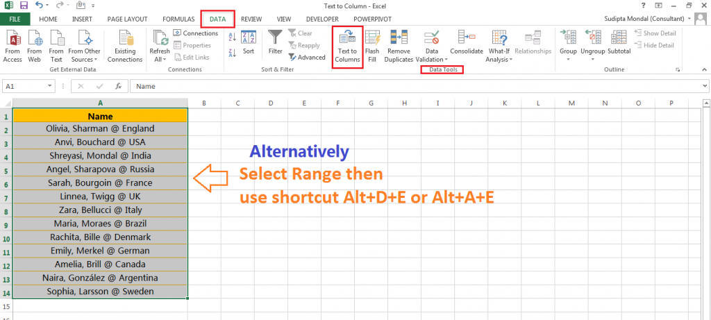 Text to column (Steps to Start)