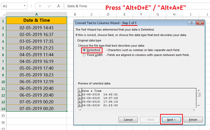 Text to column (Split Date and Time having delimiter space)-2