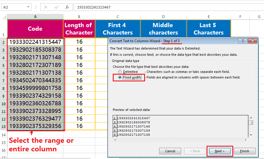 Text to column (Extract Few Characters of a fixed width text or String)-2