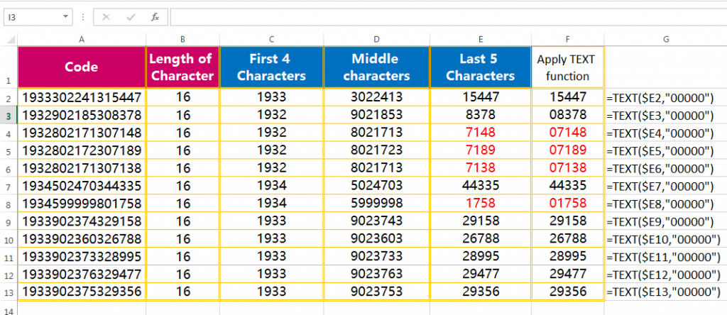 Text to Columns (Add zero value before any number by TEXT function)