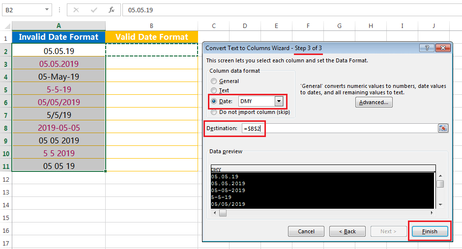 Text to Columns (Convert Invalid Date Formats to Valid Date Formats)-3