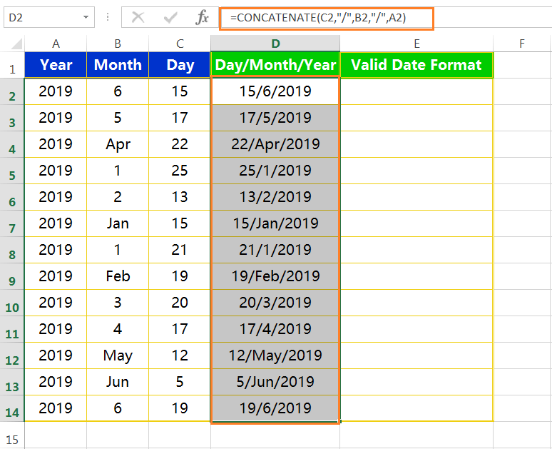 Text to column(Join days, months and years to form valid date formats)-3