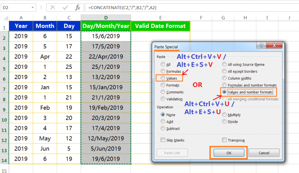 Text to column(Join days, months and years to form valid date formats)-4