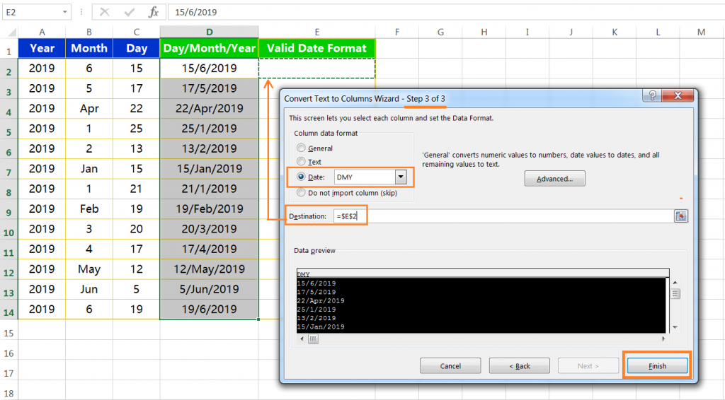 Text to column(Join days, months and years to form valid date formats)-7