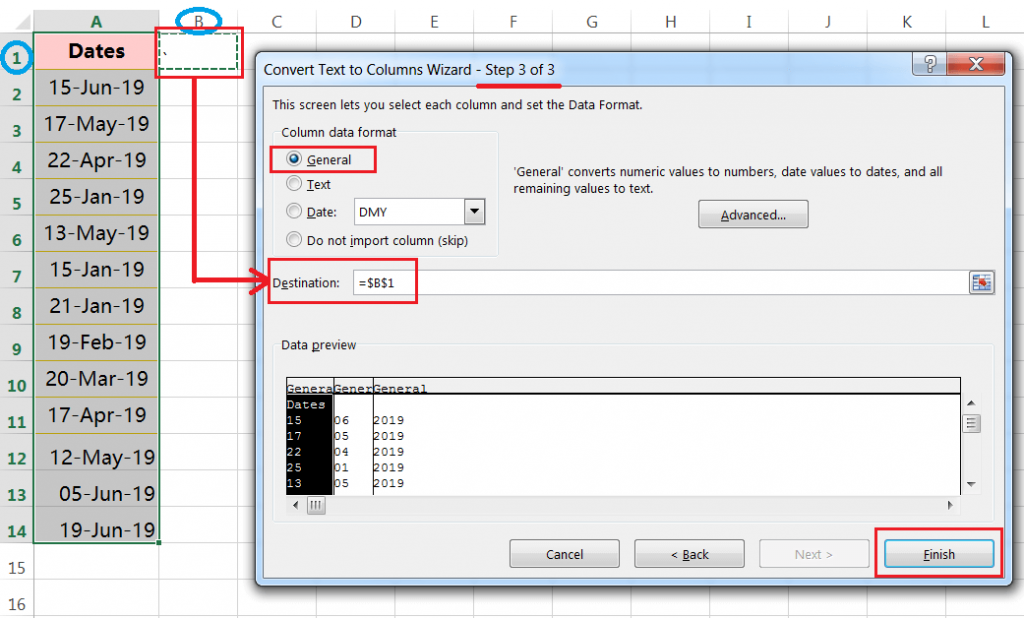 Text to Columns (Split dates in the days, months and years having delimiter hyphen)-3