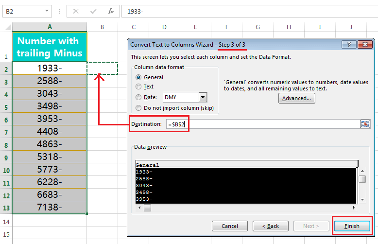 Text to Columns (Convert Numbers with Trailing Minus Sign to negative numbers)-5