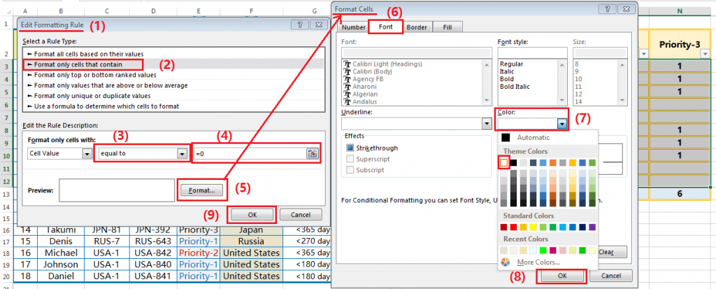 Steps of Hide Zero Values in Excel by the 'Conditional Formatting Rules Manager'