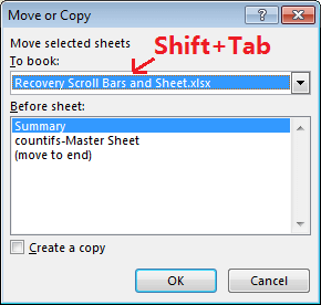 Spostare o copiare scheda da Excel Shortcut-2