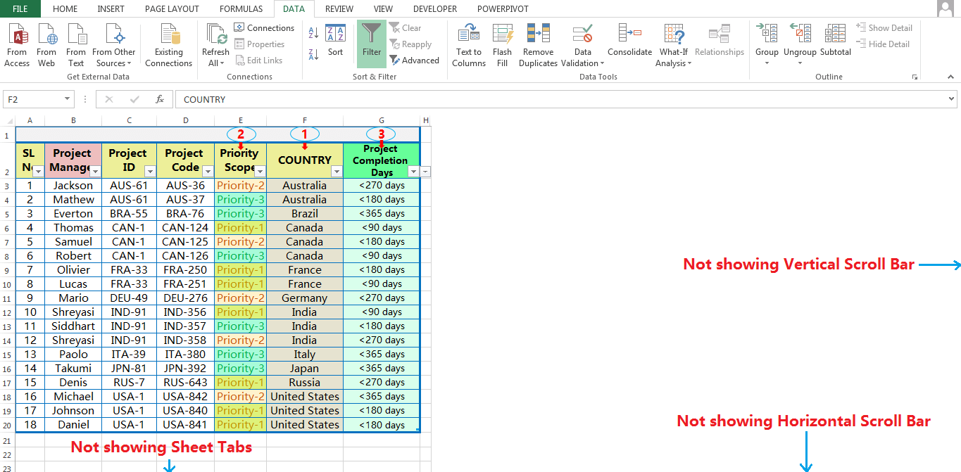 Hide and Restore the Scroll Bars, Sheet Tabs-1