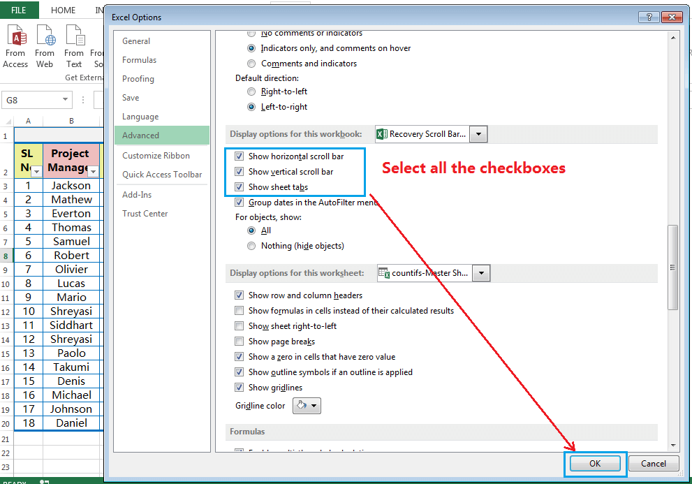 Ausblenden und Wiederherstellen der Bildlaufleisten, Blattregisterkarten-5