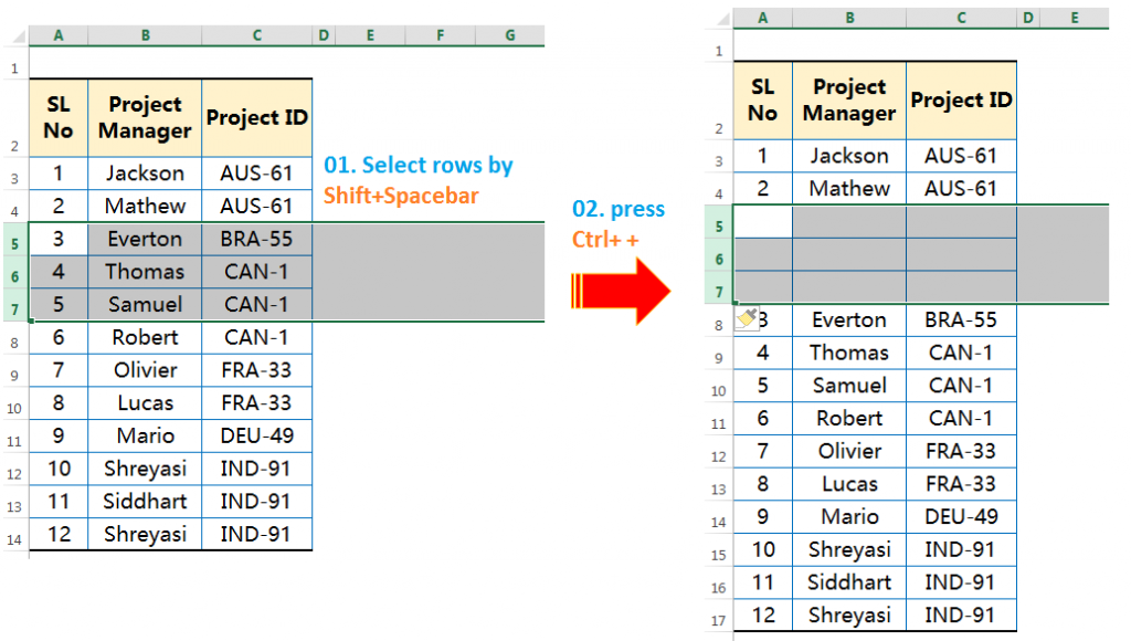 Insert rows by Ctrl++