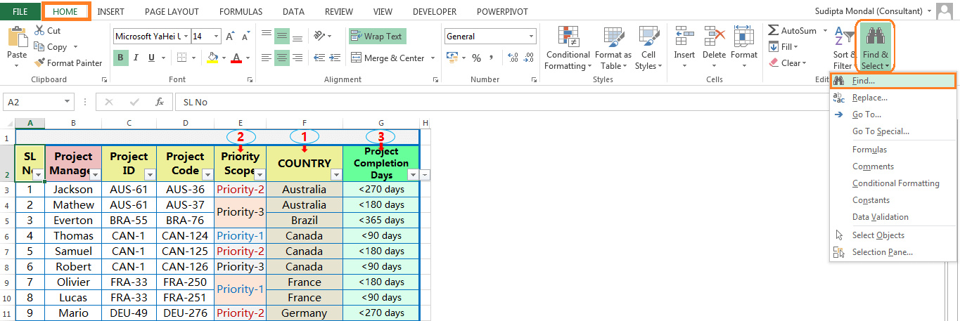 How to Find Merge Cells in Excel using the ribbon