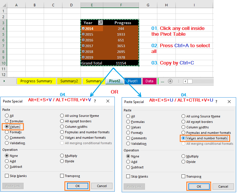 Reduce Excel File size-28 (Convert into Values the Unused Pivot Table)