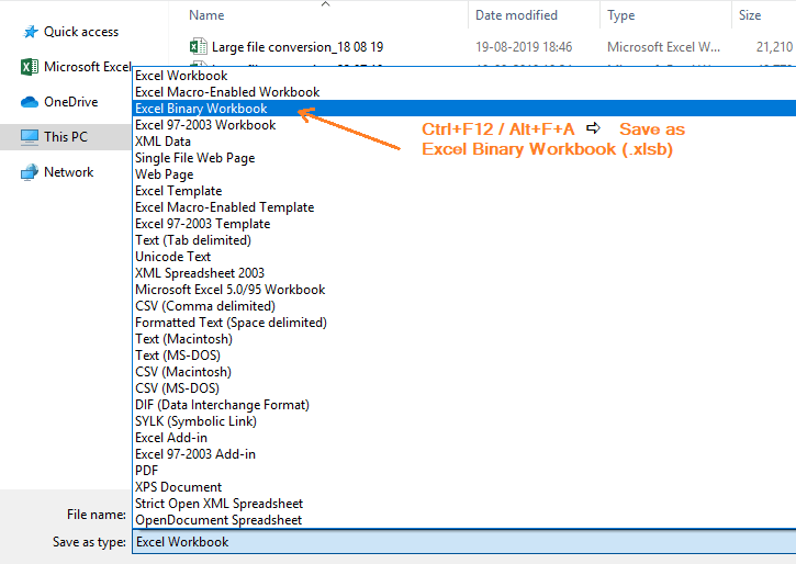 Reduce Excel File size-37 (Convert Excel file (XLSX) to Binary Format (XLSB)