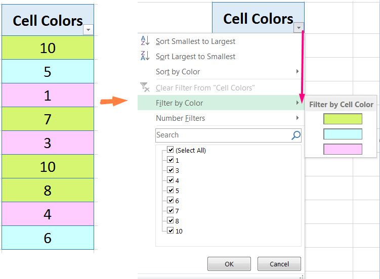 Color Filter by cell colors