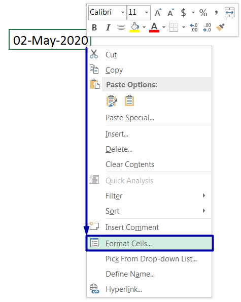 How to Apply Custom Date Formats_Right click Format Cells