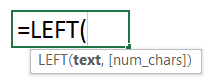 Syntax for the LEFT function