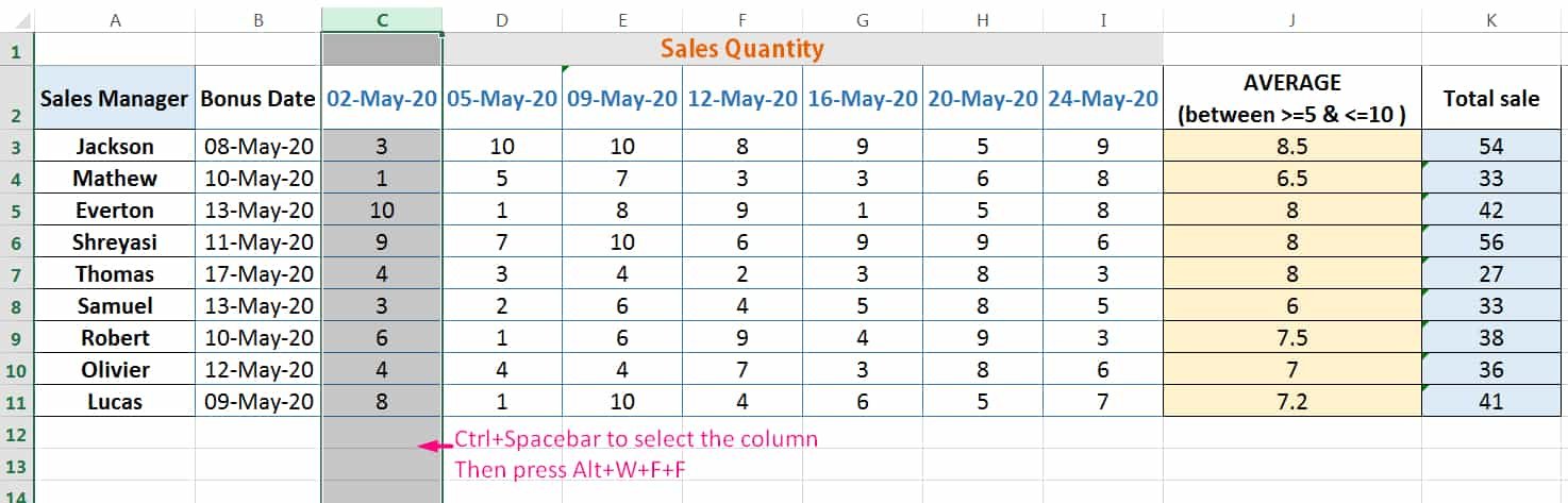 HOW TO FREEZE COLUMNS IN EXCEL