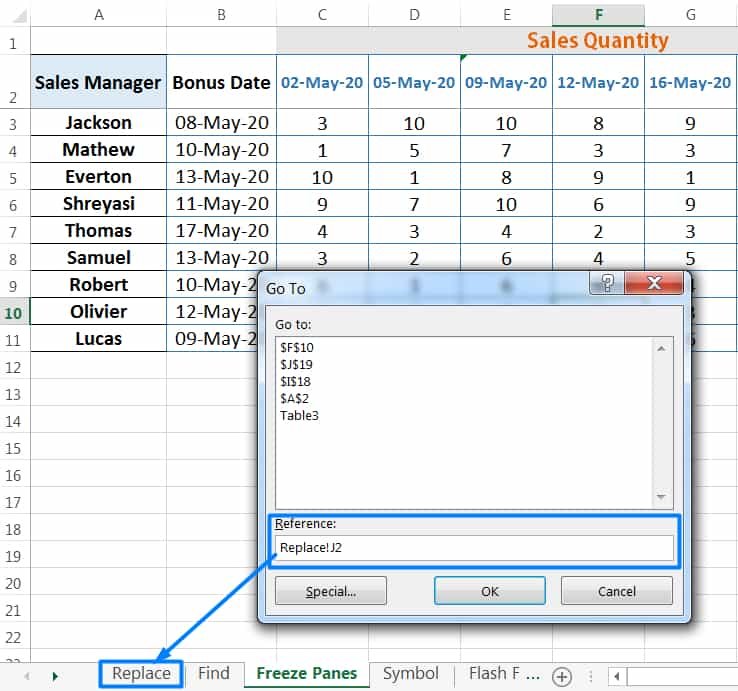 EXCEL 'GO TO' COMMAND HELPS TO MOVE ANOTHER WORKSHEET OF THE SAME WORKBOOK