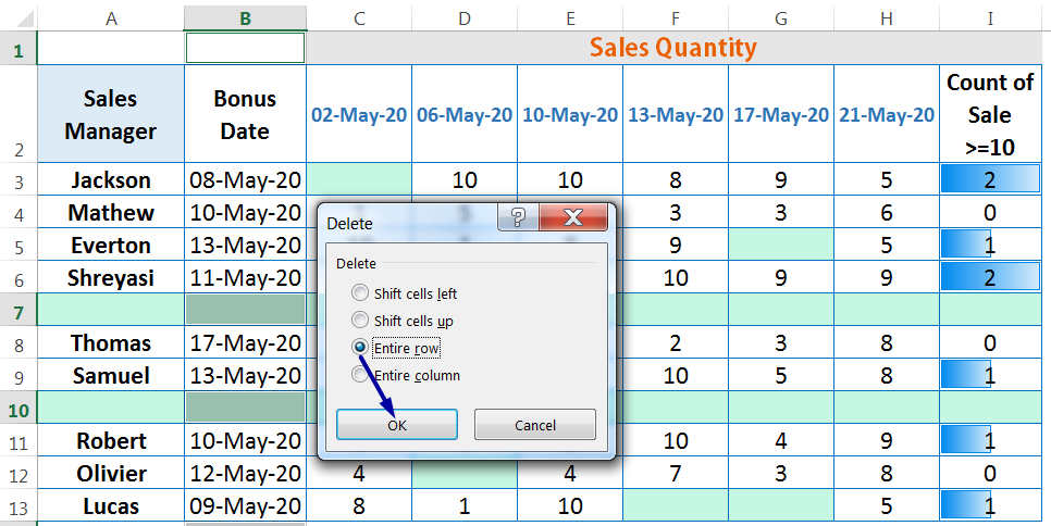 HOW TO DELETE BLANK ROWS IN EXCEL ➢ USING THE 'GO TO SPECIAL' BLANKS OPTION_7