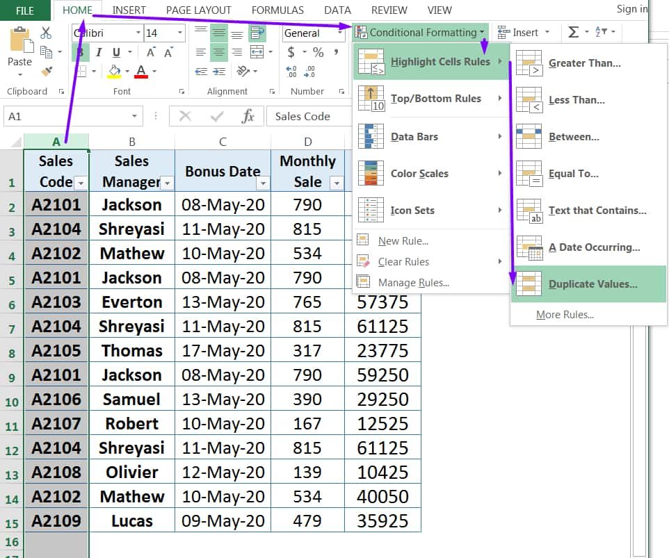 HOW TO FIND DUPLICATES IN EXCEL ➢ USING CONDITIONAL FORMATTING_1