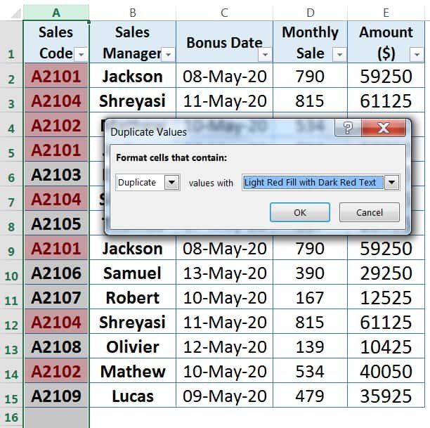 HOW TO FIND DUPLICATES IN EXCEL ➢ USING CONDITIONAL FORMATTING_2